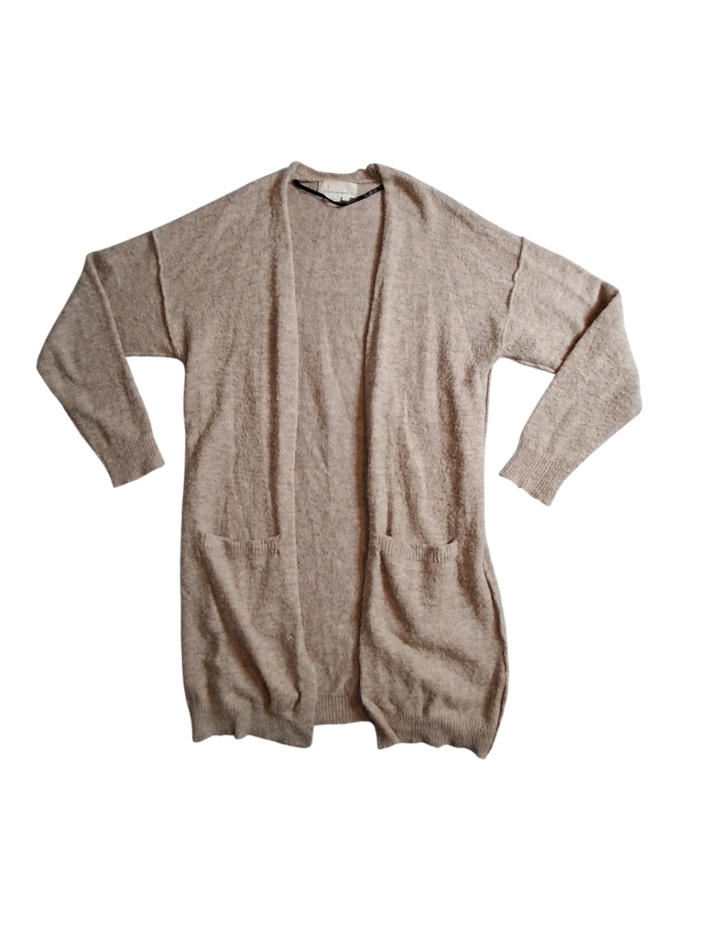 Anthropologie Tan Cardigan Sweater Relaxed Fit Pockets Duster Size Small Cozy